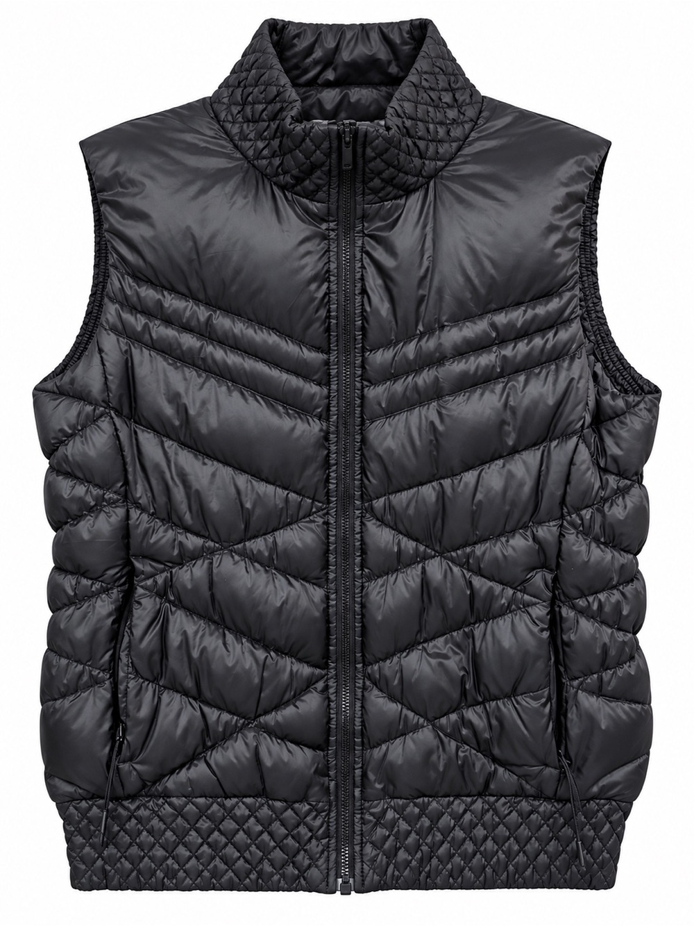 Nike Women’s Down Puffer Vest L Black Chevron Quilted Duck Down